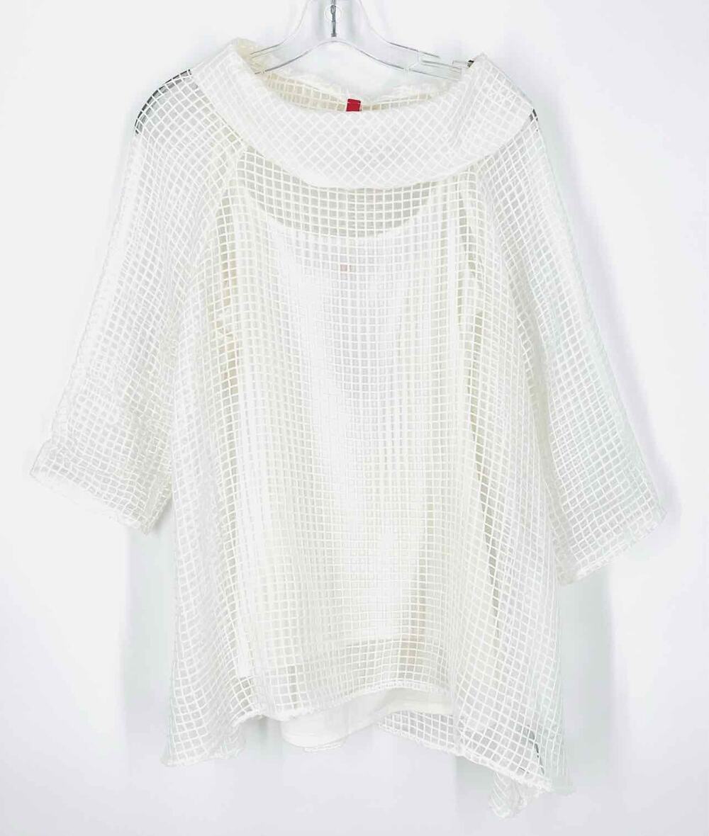 IC by Connie K Size L White Grid Sheer Designer Tunic